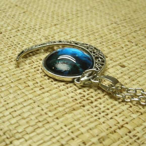 Crescent Moon with Galaxy Cabochon Dangle Necklace - Picture 8 of 13